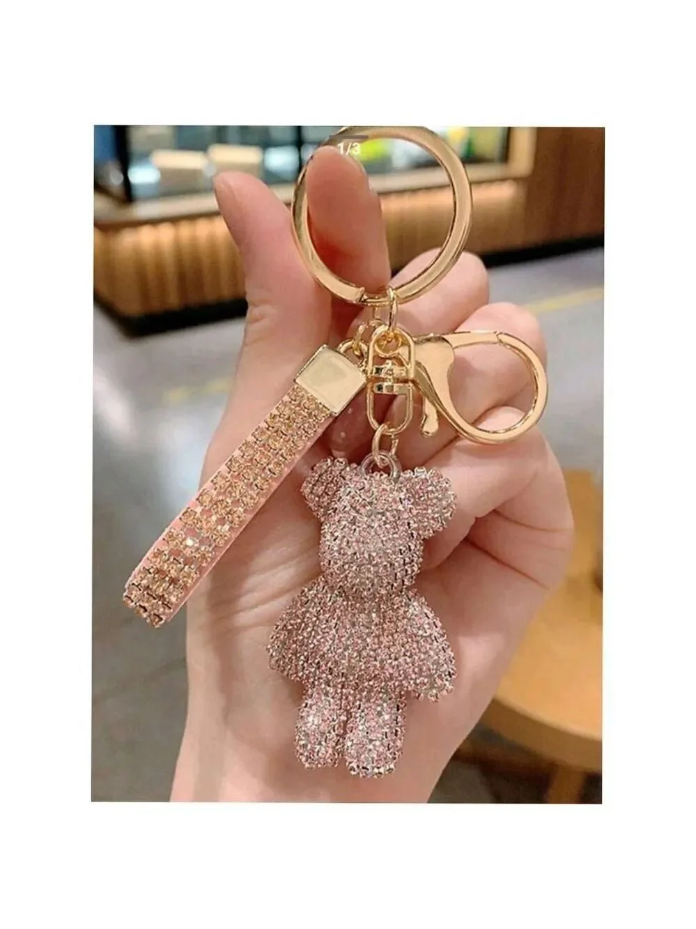 Trendy Rhinestone-embedded Bear Shaped Keychain For Women